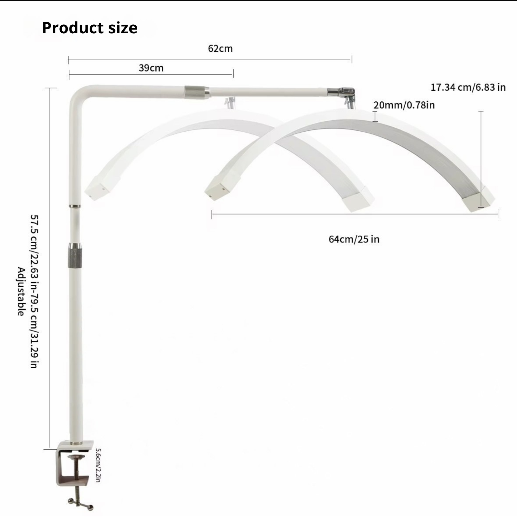 Half Moon Beauty Desk Nagellampa 25" - Klämfäste, Utdragbar